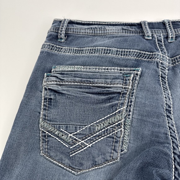 BKE Jake Jeans Men 32S Blue Bootcut Double Stitching Embroidered Pockets Denim - Picture 7 of 13